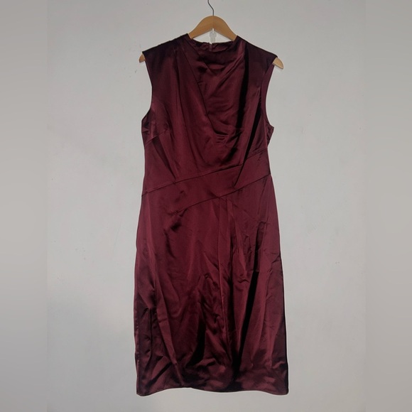 Lauren Ralph Lauren Satin Charmeuse Mock Neck Cocktail Dress (Vintage Burgundy) - Picture 2 of 12
